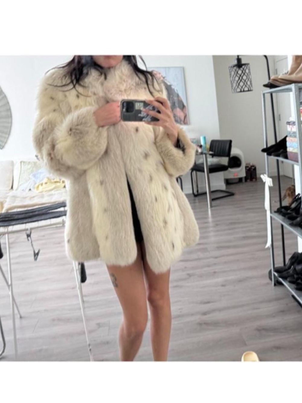Vintage Cream Spotted Lynx Fur coat